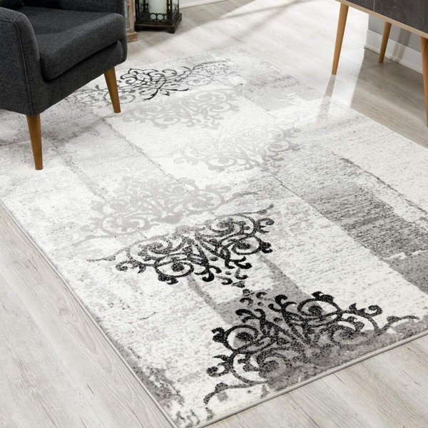 Homeroots 8 x 11 ft. Gray Faded Filigree Pattern Area Rug 393902